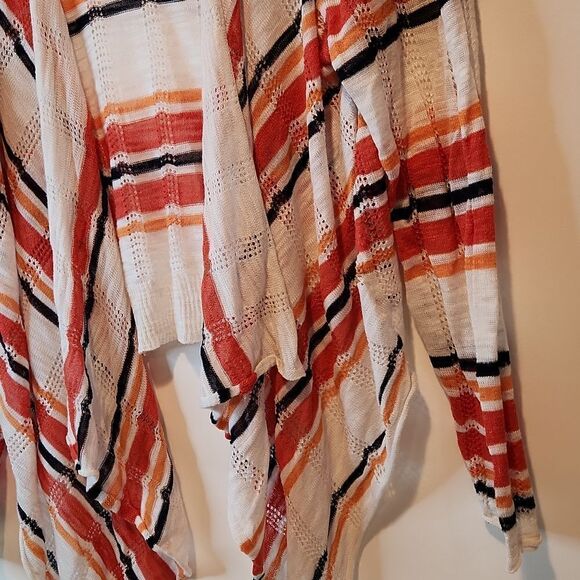 Torrid Open Front Shrug Cardigan Sweater White/Orange Striped Women's Sz 1 EUC - Picture 9 of 12